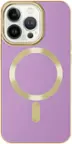 Front. AMPD - Gold Bumper Soft Case with MagSafe for Apple iPhone 13 Pro - Lilac Purple.