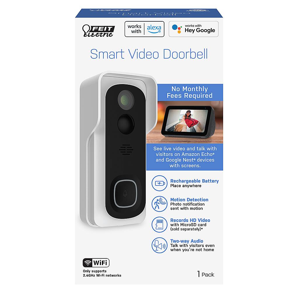 Alt View 11. FEIT ELECTRIC - Smart Wi-Fi Video Doorbell Battery Operated - Black/White.