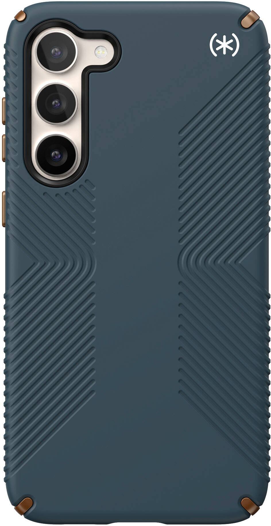 Front. Speck - Presidio2 Grip Case for Samsung Galaxy S23+ - Charcoal Grey/Cool Bronze/White.