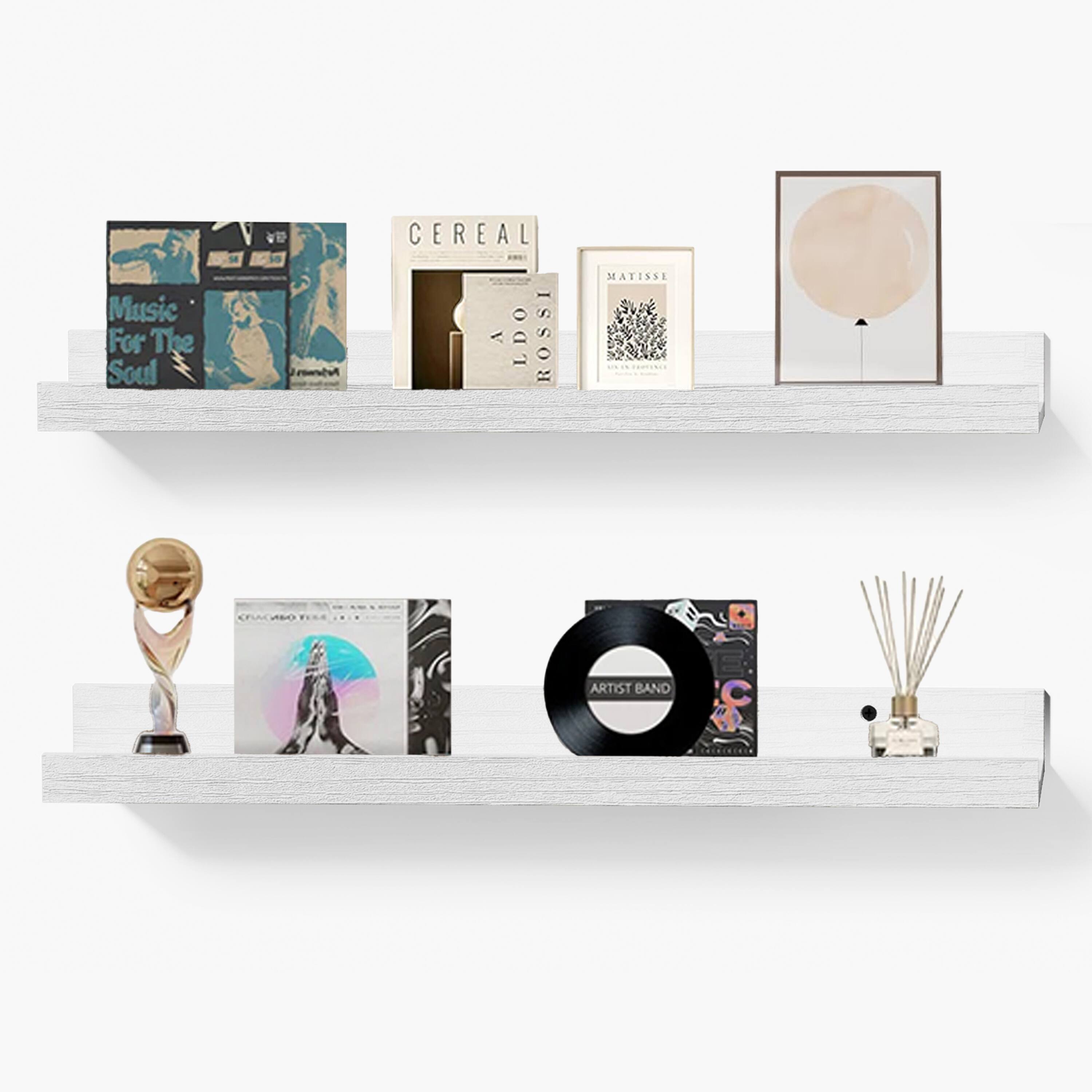 BOMEDA - 2 Pack 24 in Floating Picture Ledge Shelves, Modern Wood Wall Shelf for Photos, Books, Room Decor for Living Room - White