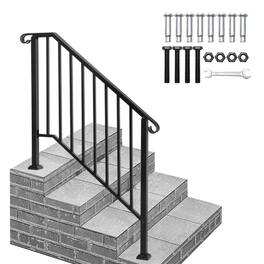 Winado - Handrails Steps Stair Fits 3-4 Steps, Wrought Iron Hand Rail Stair Railing 1PC for Outdoor Concrete Porch Wooden Steps - Black