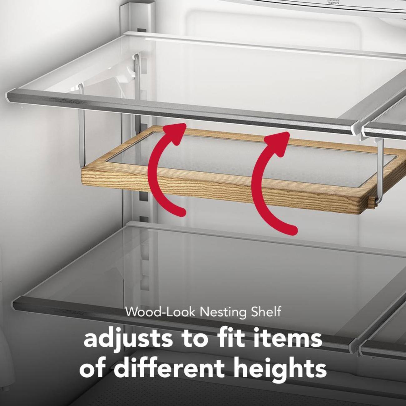 Wood-Look Nesting Shelf adjusts to fit items of different heights