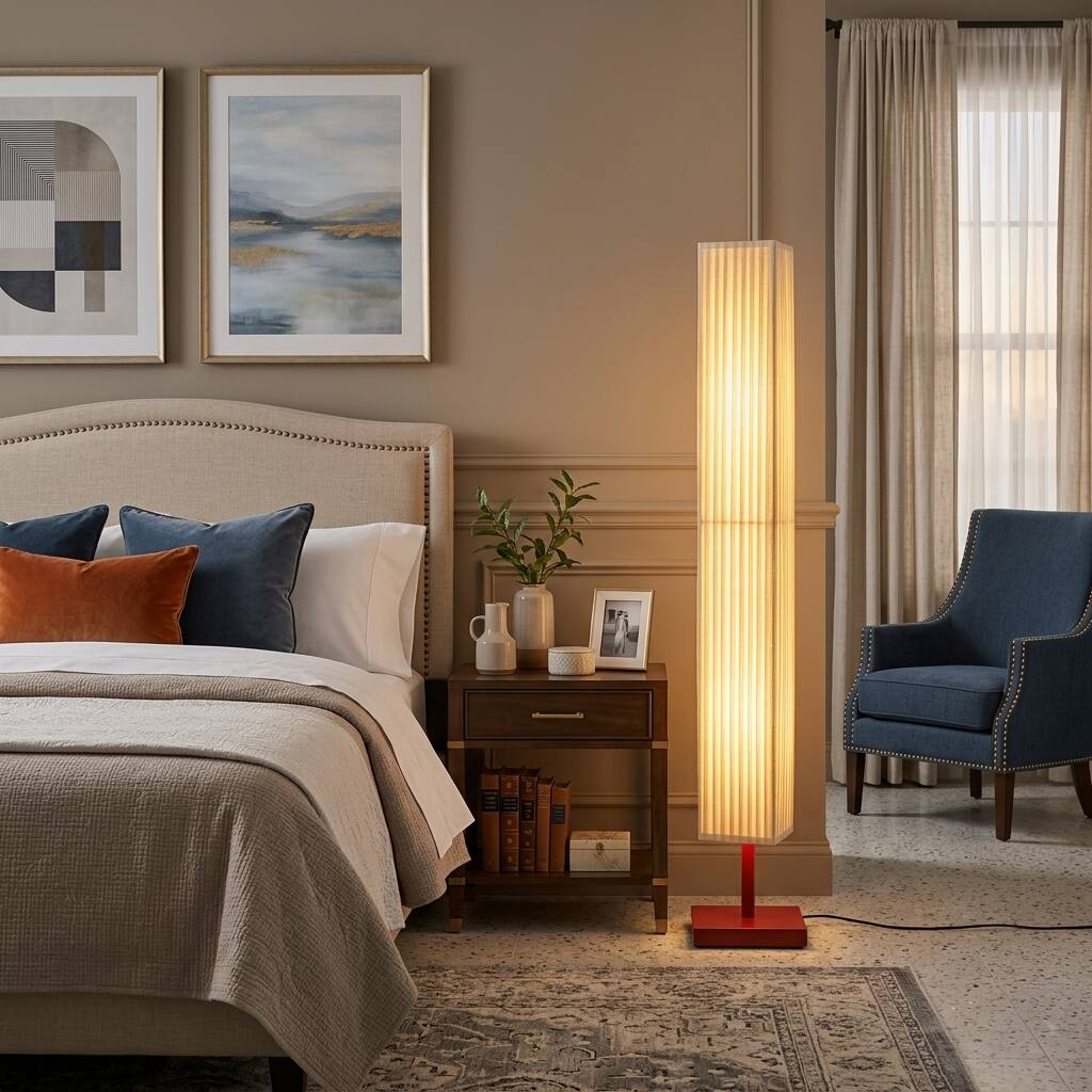 Left. E.P. Light - Minimalist Pleated Fabric Floor Lamp Janpadi LED Lamp - MULTICOLOR.