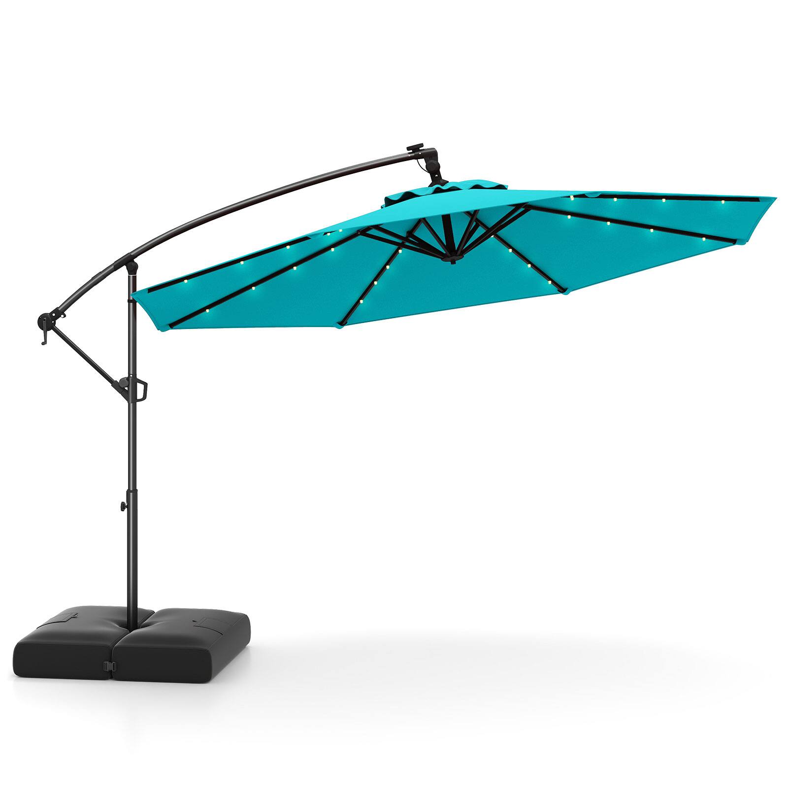 Alt View 9. Gymax - Gymax 10 FT Solar Offset Hanging Umbrella Patio Cantilever Umbrella w/ 32 LED Lights Turquoise - Turquoise.