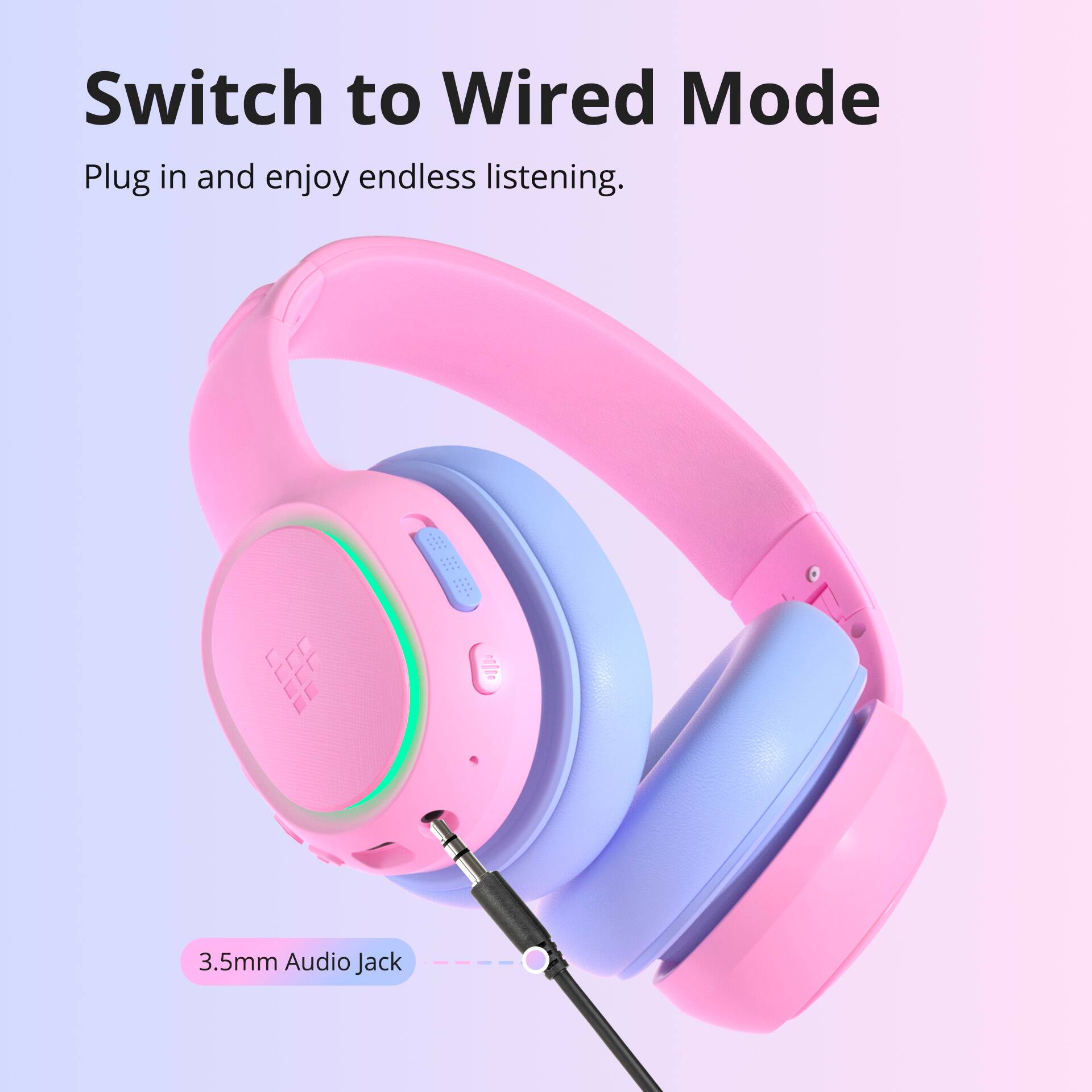 Switch to Wired Mode: Plug in and enjoy endless listening. 3.5mm Audio Jack.