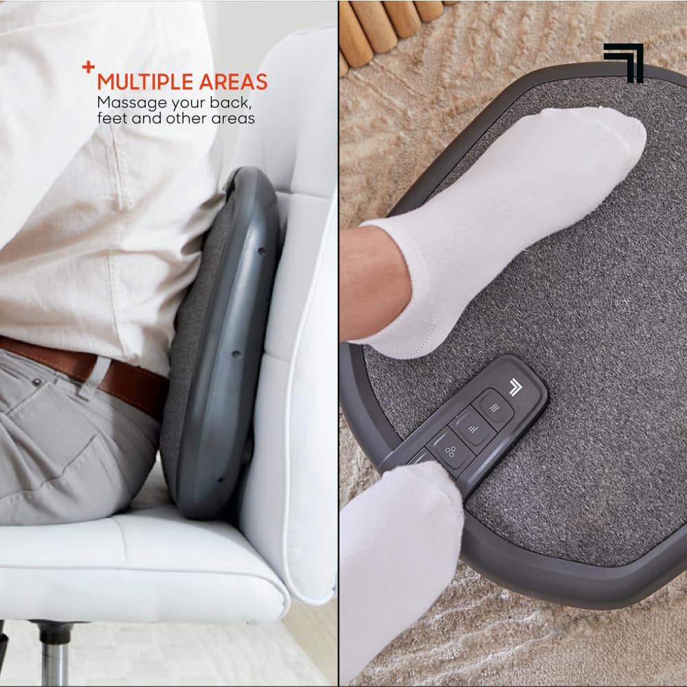 The text on the image reads: "MULTIPLE AREAS Massage your back, feet and other areas."