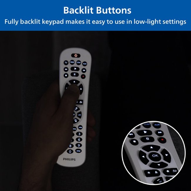 Philips - 4-Device Backlit Universal Remote, White - White_2