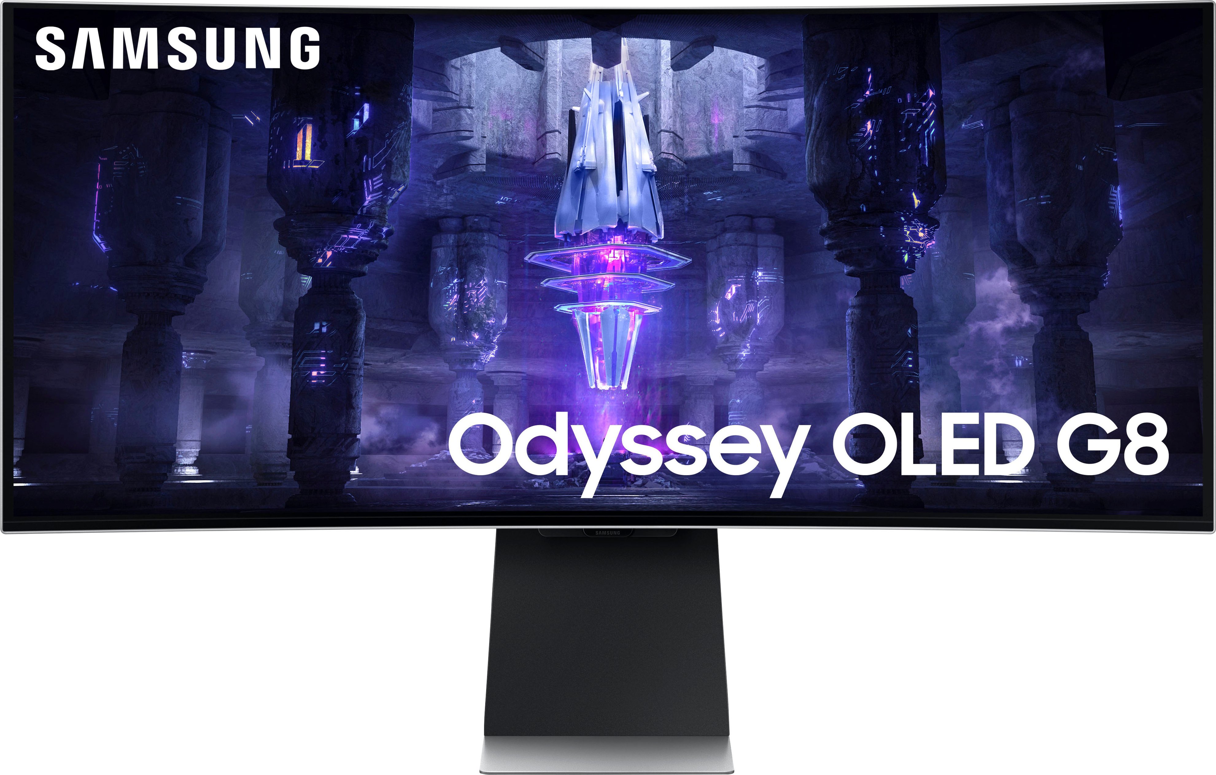 Angle View: Samsung - Odyssey OLED G8 34" Curved WQHD FreeSync Premium Pro Smart Gaming Monitor with HDR400, (Micro DP, Micro HDMI, USB) - Silver