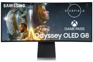 Samsung - Odyssey OLED G8 34" Curved WQHD FreeSync Premium Pro Smart Gaming Monitor with HDR400, (Micro DP, Micro HDMI, USB) - Silver - Front_Zoom