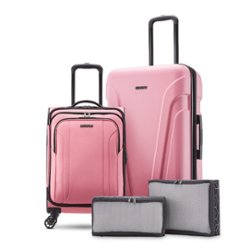 American Tourister - Troupe Duo 24" Expandable Spinner Suitcase Set 4 Piece - Pink Lemonade/White - Front_Zoom