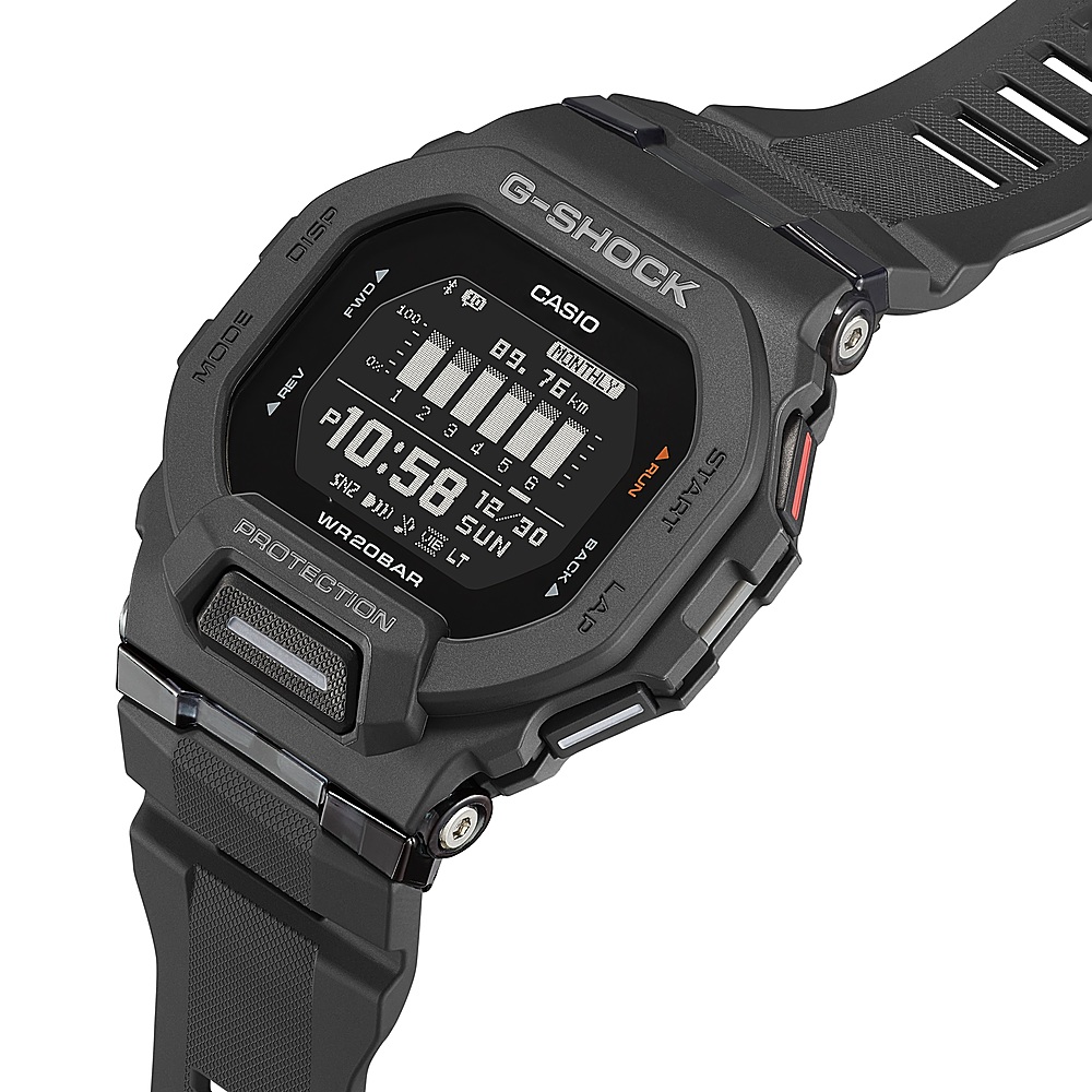 Left View: Casio - Men's G-Shock Power Trainer with Bluetooth Mobile Link 46mm Watch - Black