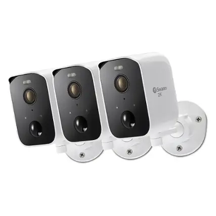 Front. Swann - CoreCam Pro 3 pk of Indoor/Outdoor Wire-Free 2K 32GB Micro SD Card & Secure Cloud Storage Security Camera with Spotlight - White.