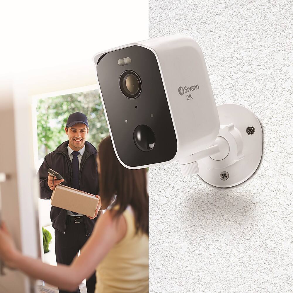 Left. Swann - CoreCam Pro Single Indoor/Outdoor Wire-Free 2K 32GB Micro SD Card & Secure Cloud Storage Security Camera with Spotlight - White.