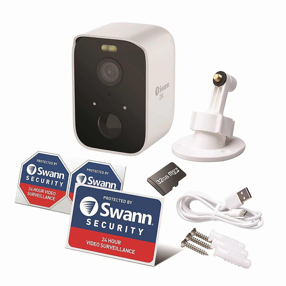 Angle. Swann - CoreCam Pro Single Indoor/Outdoor Wire-Free 2K 32GB Micro SD Card & Secure Cloud Storage Security Camera with Spotlight - White.