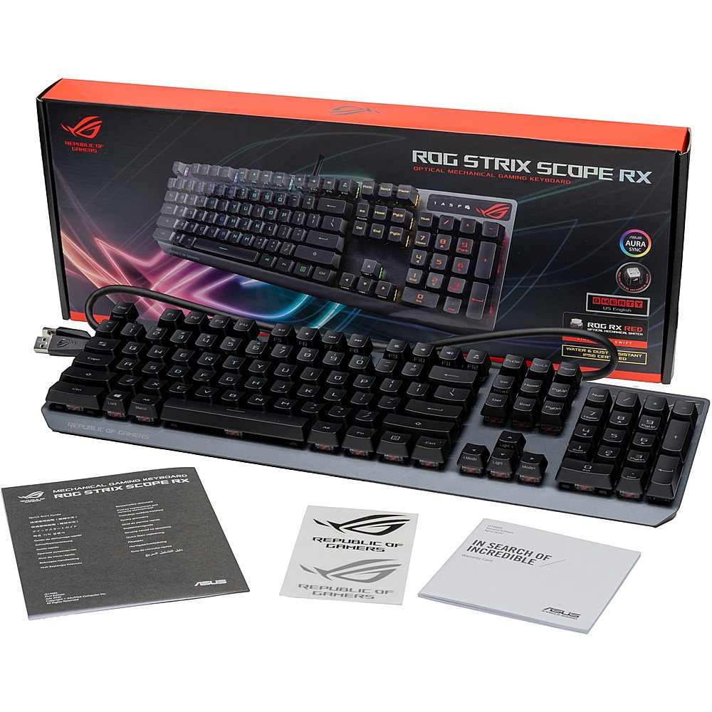  ASUS Mechanical Gaming Keyboard - ROG Strix Scope RX, USB 2.0  Passthrough, 2X Wider Ctrl Key, Armoury Crate RGB Lighting & ROG Gladius  III Wired Gaming Mouse
