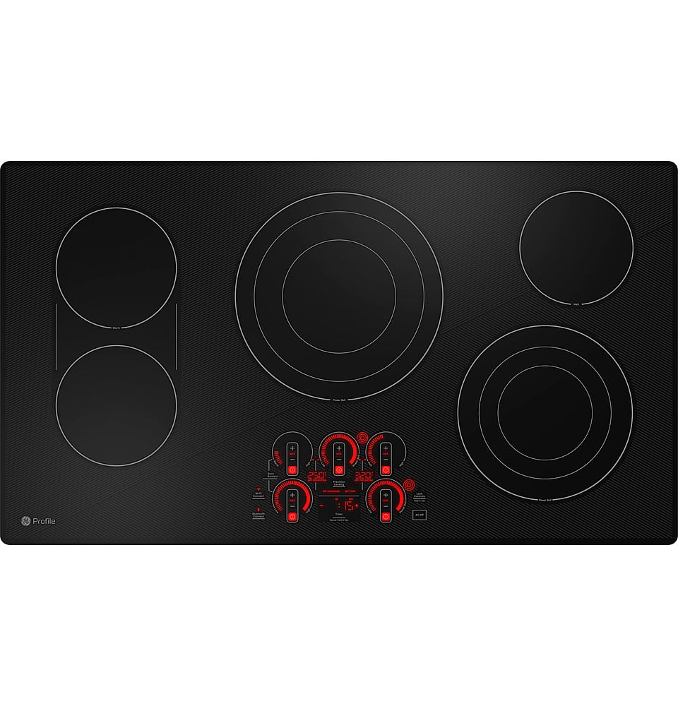 Angle. GE Profile - 36" Electric Built In Cooktop - Black.