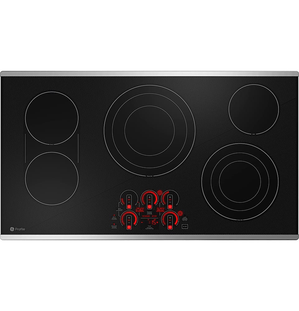 Angle. GE Profile - 36" Electric Built In Cooktop - Stainless Steel.
