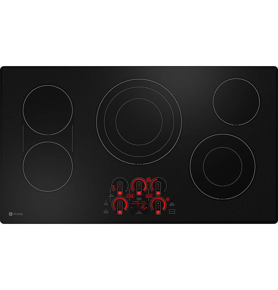 Angle. GE Profile - 36" Electric Built In Cooktop - Black.