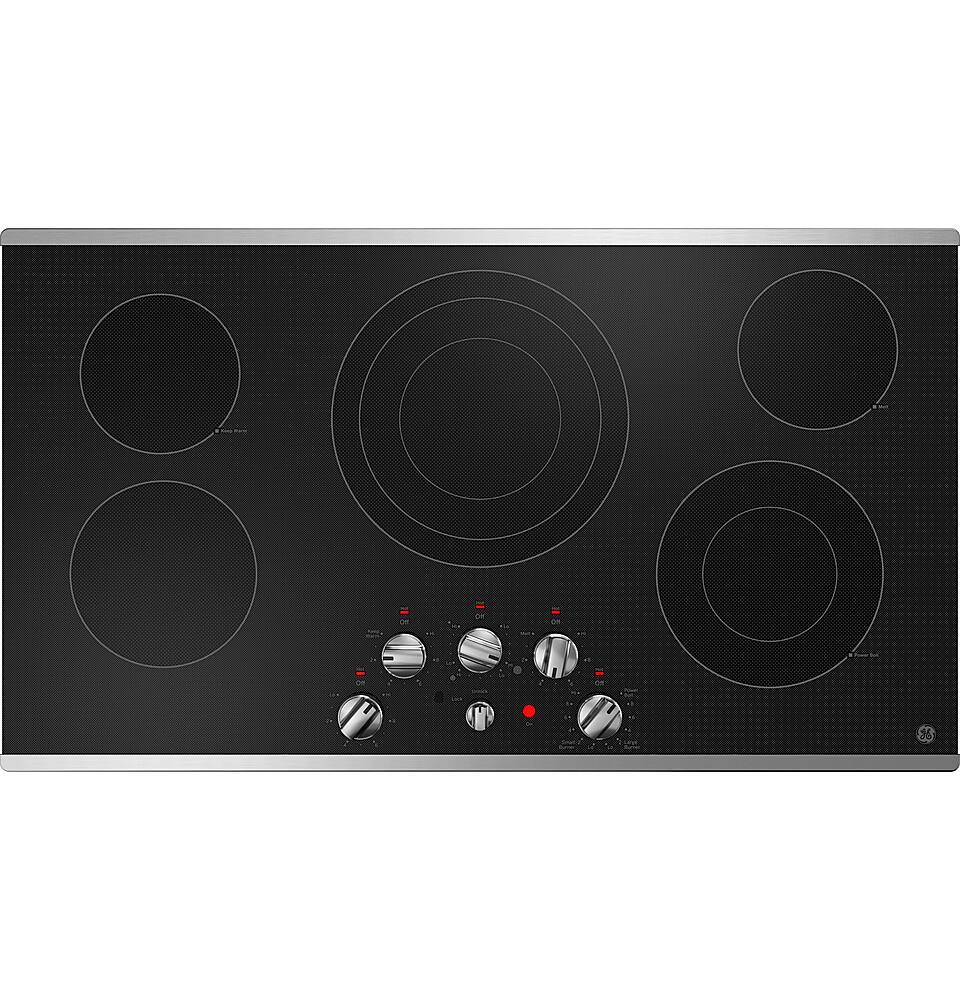 Angle. GE - 36" Electric Built In Cooktop - Stainless Steel.