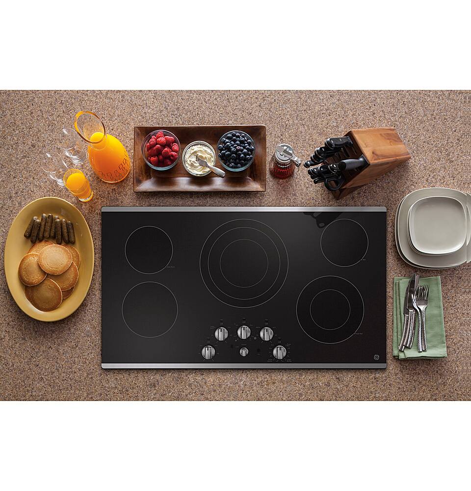 Alt View 12. GE - 36" Electric Built In Cooktop - Stainless Steel.