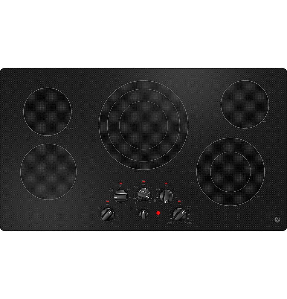 Angle. GE - 36" Electric Built In Cooktop - Black.