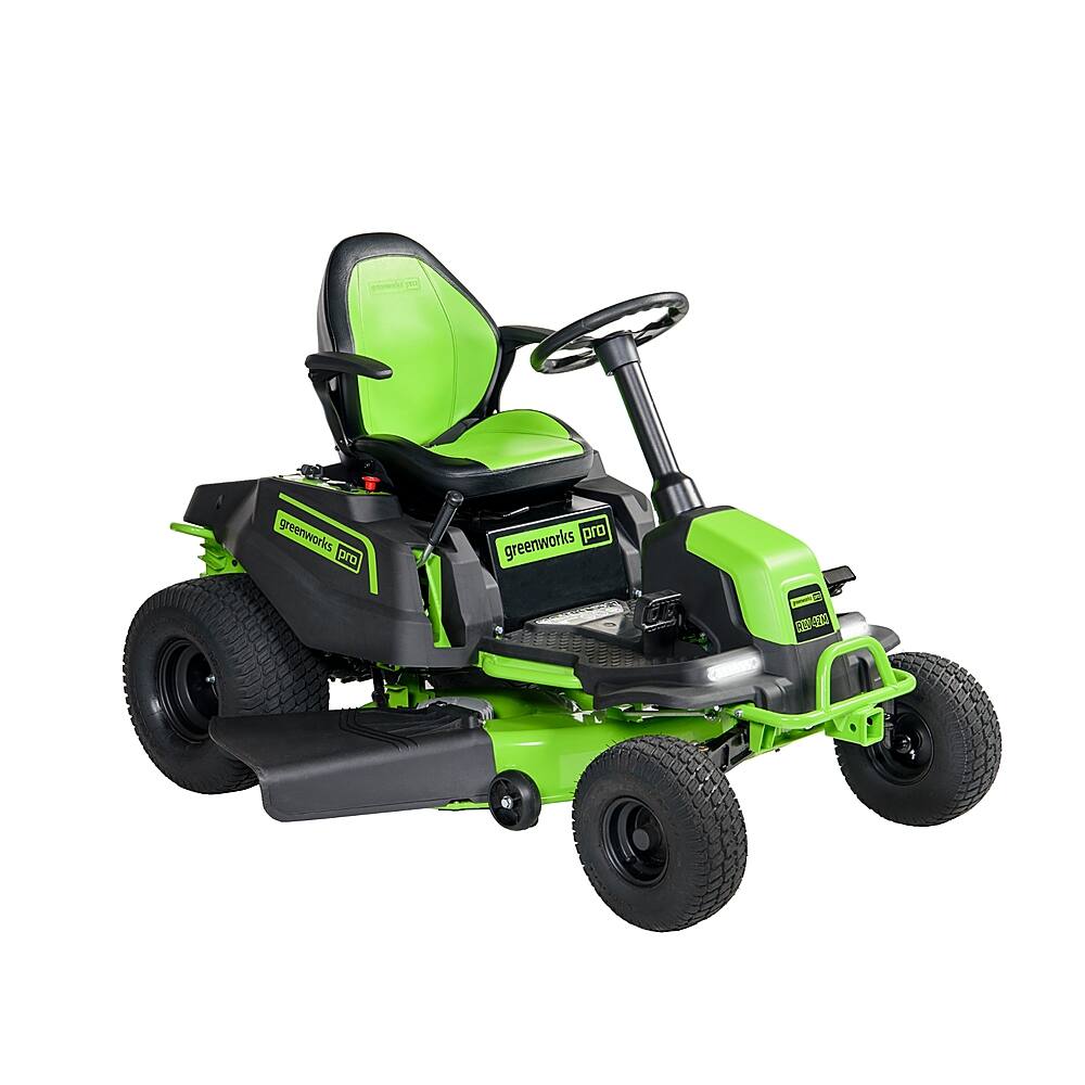 Angle. Greenworks - 80 Volt 42" CrossoverT Electric Riding Lawn Mower (6 4Ah Batteries and 3 Dual Port Turbo Chargers Included) - Green.