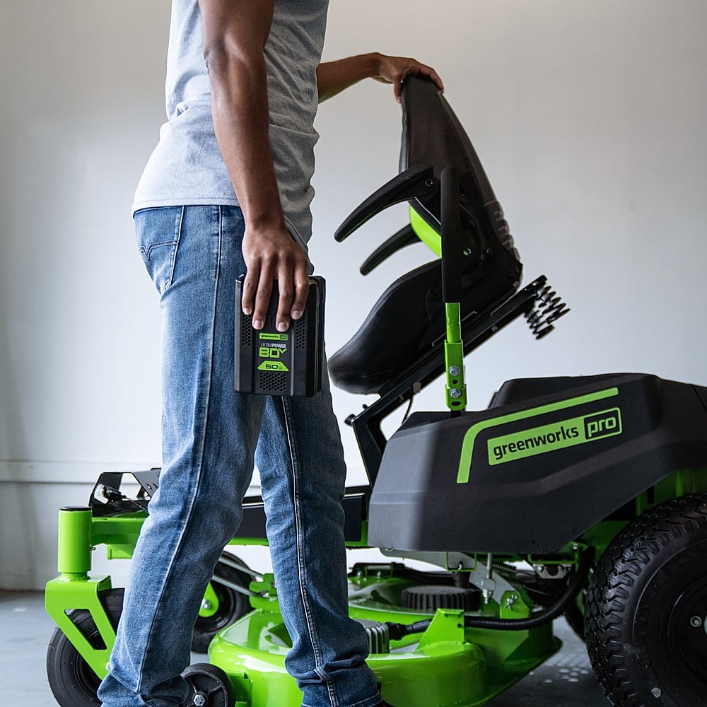 Alt View 12. Greenworks - 80 Volt 42" CrossoverZ Electric Zero Turn Riding Lawn Mower (6 4Ah Batteries and 3 Dual Port Turbo Chargers Included) - Green.