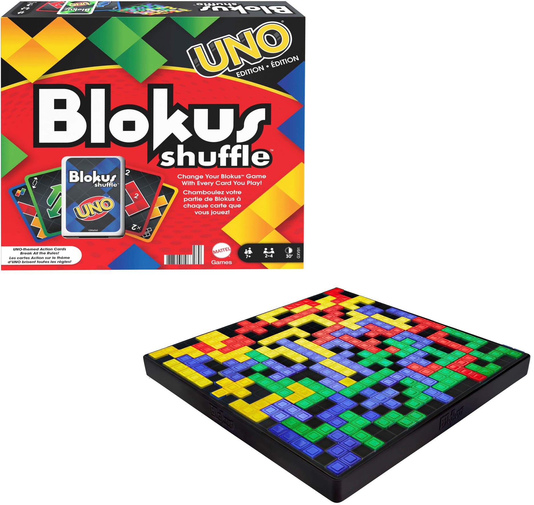 Blokus Shuffle UNO Edition Strategy Board Game, Family Game with Colorful  Pieces and Action Cards 