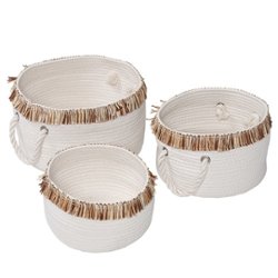 Honey-Can-Do - Set of 3 Nesting Cotton Rope Baskets with Fringe - White - Front_Zoom