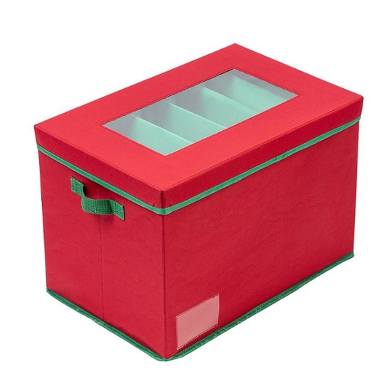 Honey-Can-Do Polyester 48-Ornament Holiday Storage Box, Red 
