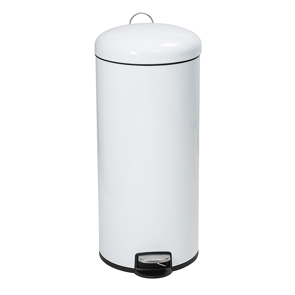Left View: Honey-Can-Do - Retro Metal Kitchen Step Trash Can with Lid - White
