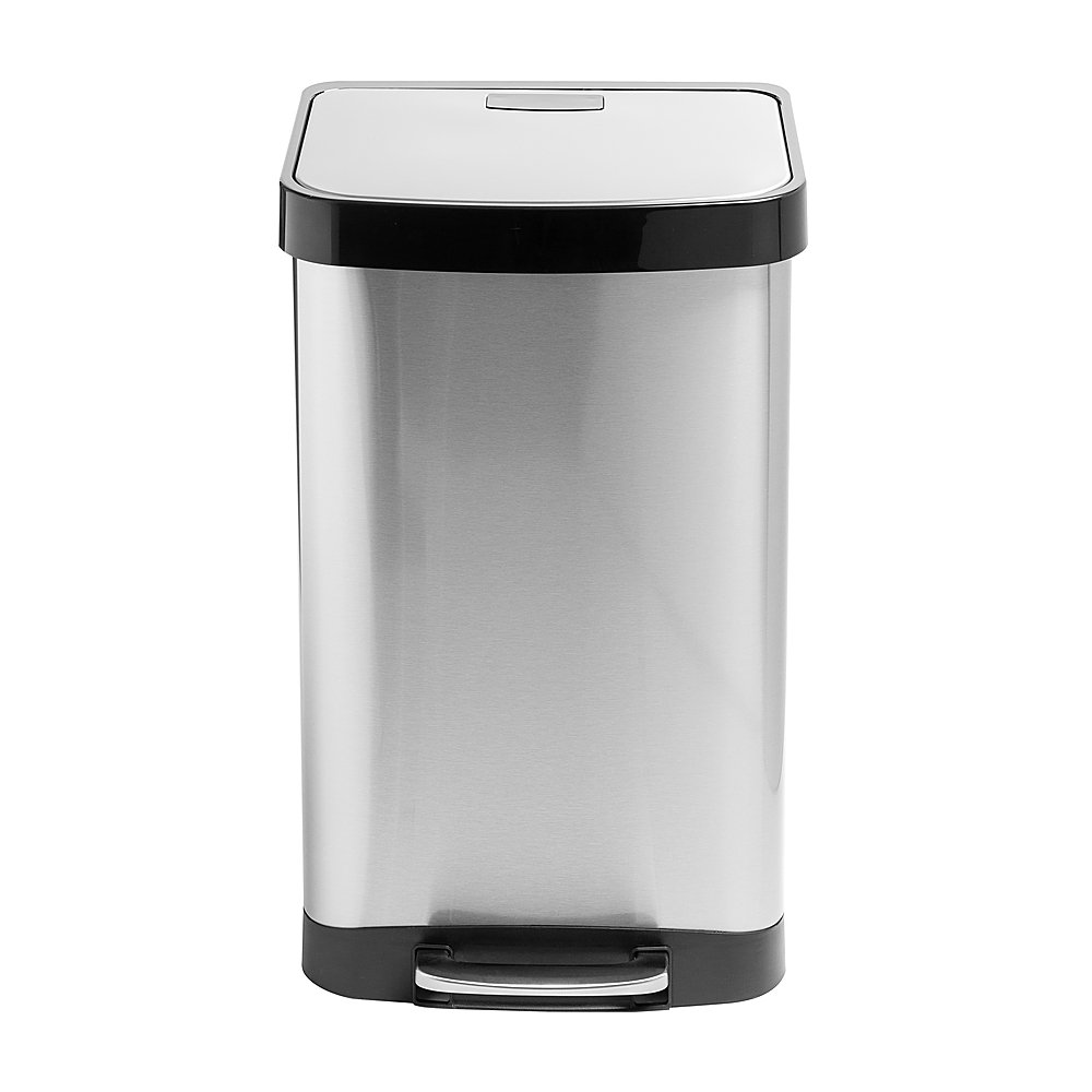 Angle View: Honey-Can-Do - 50 Liter Large Stainless Steel Step Trash Can with Lid - Silver