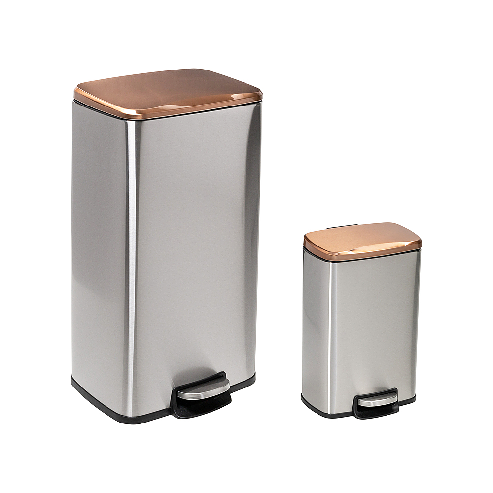 Angle View: Honey-Can-Do - Set of Stainless Steel Step Trash Cans with Lid - Silver