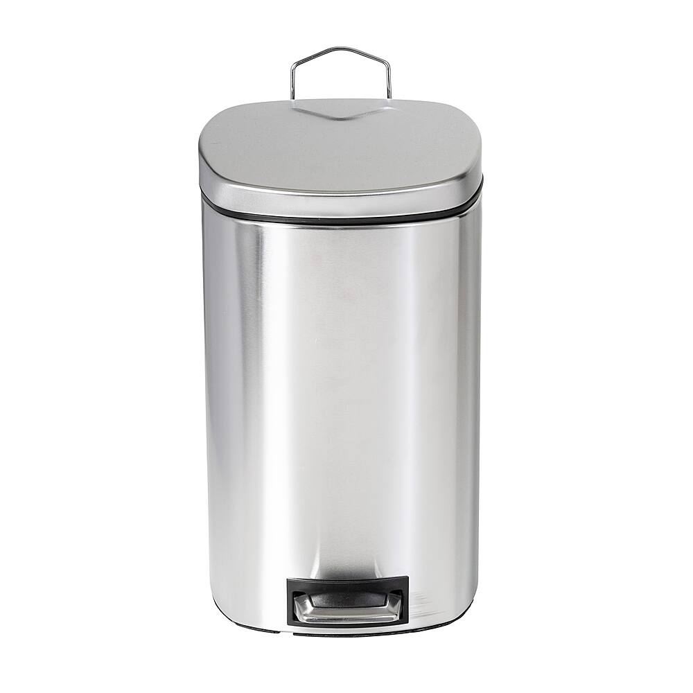 Left View: Honey-Can-Do - 12 Liter Square Stainless Steel Step Trash Can with Lid - Silver