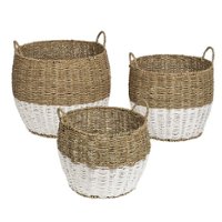 Honey-Can-Do - Set of 3 Round Nesting Seagrass 2-Color Storage Baskets with Handles - Natural - Front_Zoom