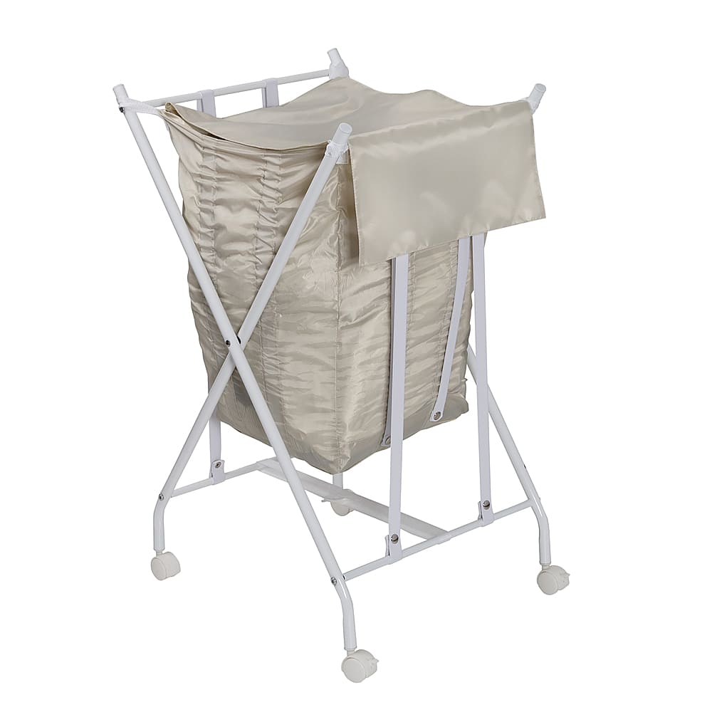 Angle View: Honey-Can-Do - Single Bounce Back Hamper - No Bend Laundry Basket with Wheels and Lid - White