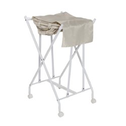 Honey-Can-Do - Single Bounce Back Hamper - No Bend Laundry Basket with Wheels and Lid - White - Front_Zoom