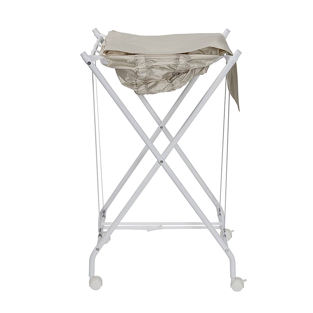 Left View: Honey-Can-Do - Single Bounce Back Hamper - No Bend Laundry Basket with Wheels and Lid - White