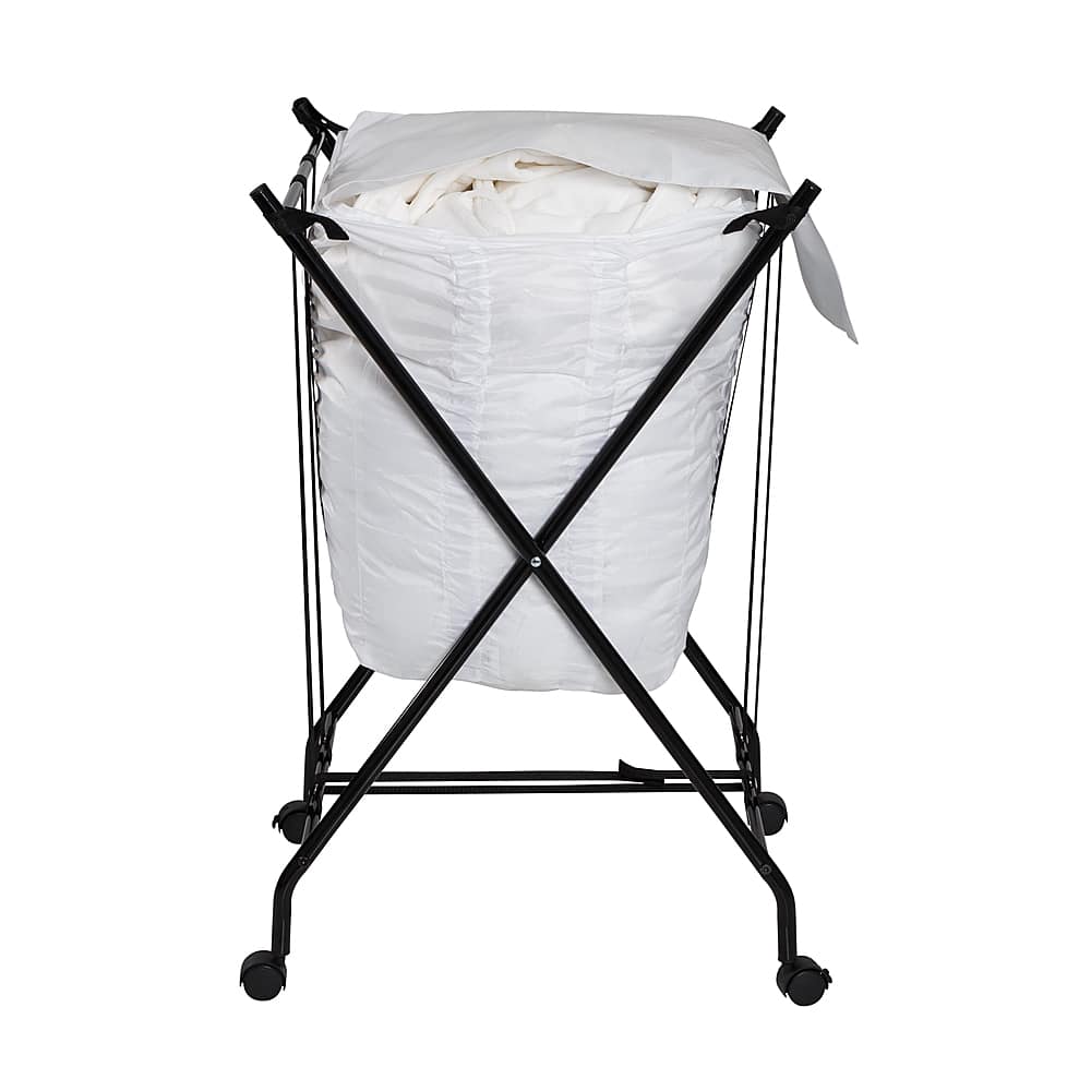 Angle View: Honey-Can-Do - Single Bounce Back Hamper - No Bend Laundry Basket with Wheels and Lid - Black