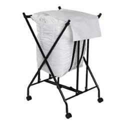 Honey-Can-Do - Single Bounce Back Hamper - No Bend Laundry Basket with Wheels and Lid - Black - Front_Zoom