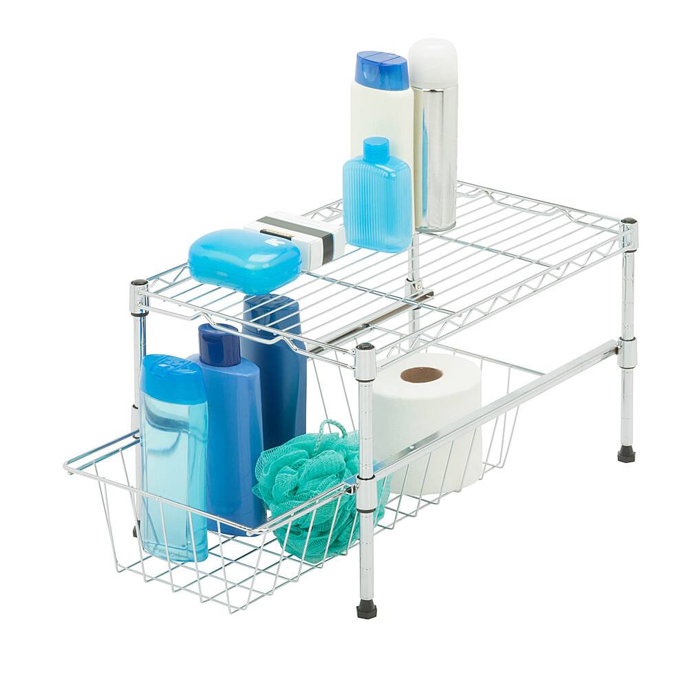 Honey Can Do Cabinet Organizer with Adjustable Shelf and Pull-Out Basket - Chrome