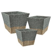 Honey-Can-Do - Set of 3 Square Nesting Seagrass 2-Color Storage Baskets - Brown - Front_Zoom