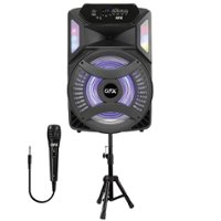QFX - Portable Rechargeable Bluetooth Speaker and Stand with Wired Microphone and Party Lights - Black - Front_Zoom