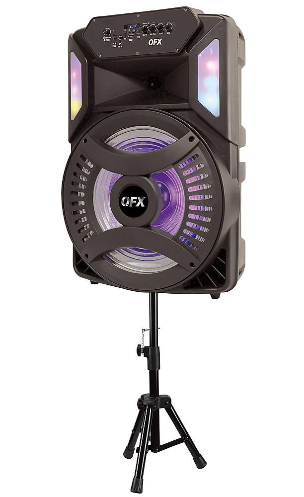 QFX PBX-616SM 15" Bluetooth Rechargeable Speaker With Led Lights Mic And Stand