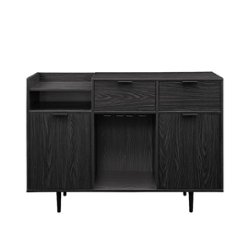 Walker Edison - Modern Open and Closed-Storage Bar Cabinet - Black - Front_Zoom