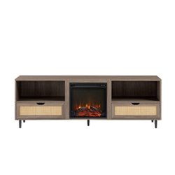Walker Edison - Boho Rattan-Door Electric Fireplace Console - Driftwood - Front_Zoom