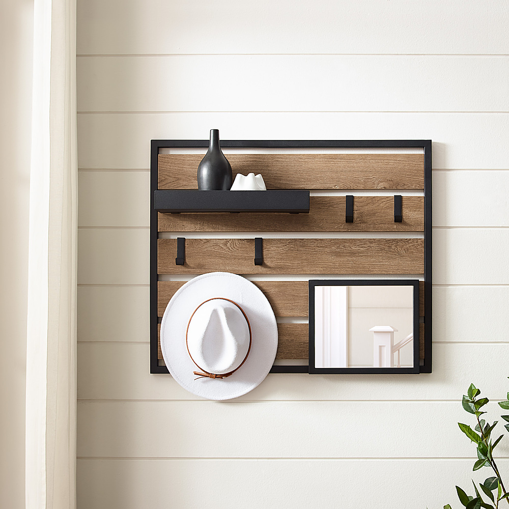 Walker Edison Urban Wall Organizer with Hooks and Removable Shelf