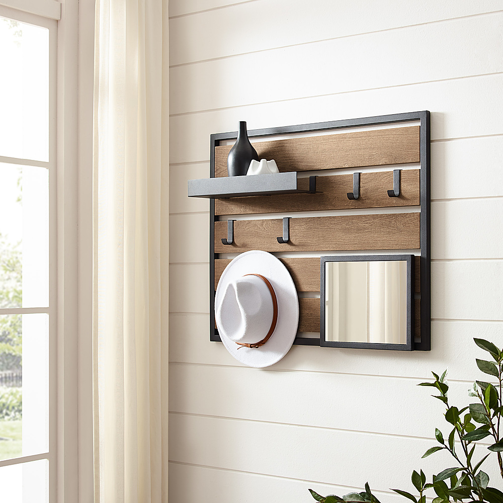 Walker Edison Urban Wall Organizer with Hooks and Removable Shelf
