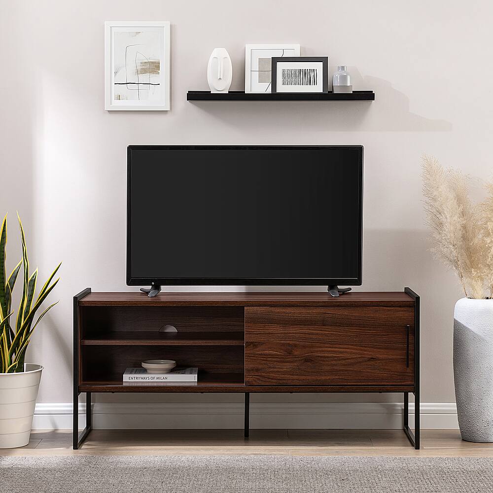 Walker Edison Industrial Sliding-Door TV Stand for TVs up to 50” Dark ...