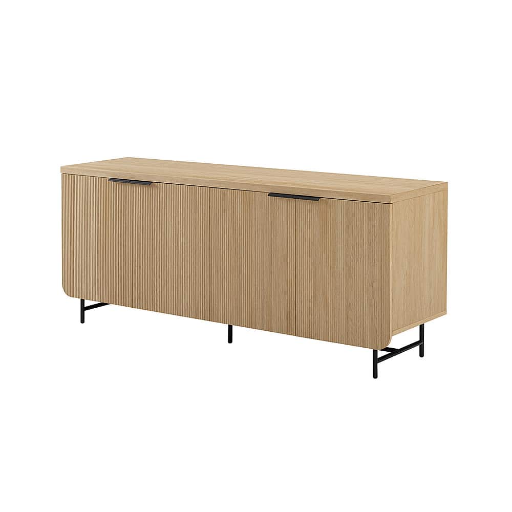 Angle. Walker Edison - Scandi 4-Door Minimalist Reeded Sideboard - Coastal Oak.